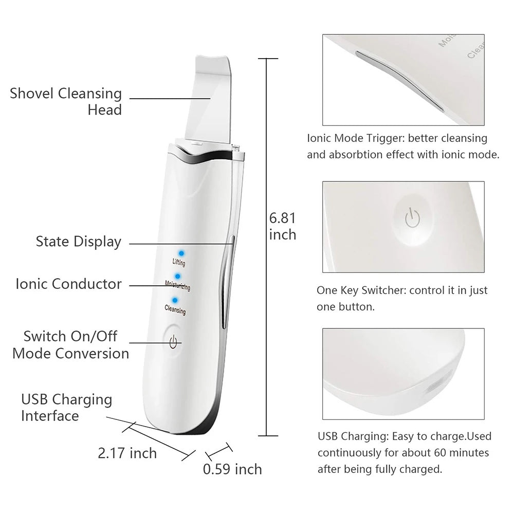 3-in-1 Ultrasonic Facial Spatula For Deep Cleansing, Electric Ultrasonic Skin Scrubber