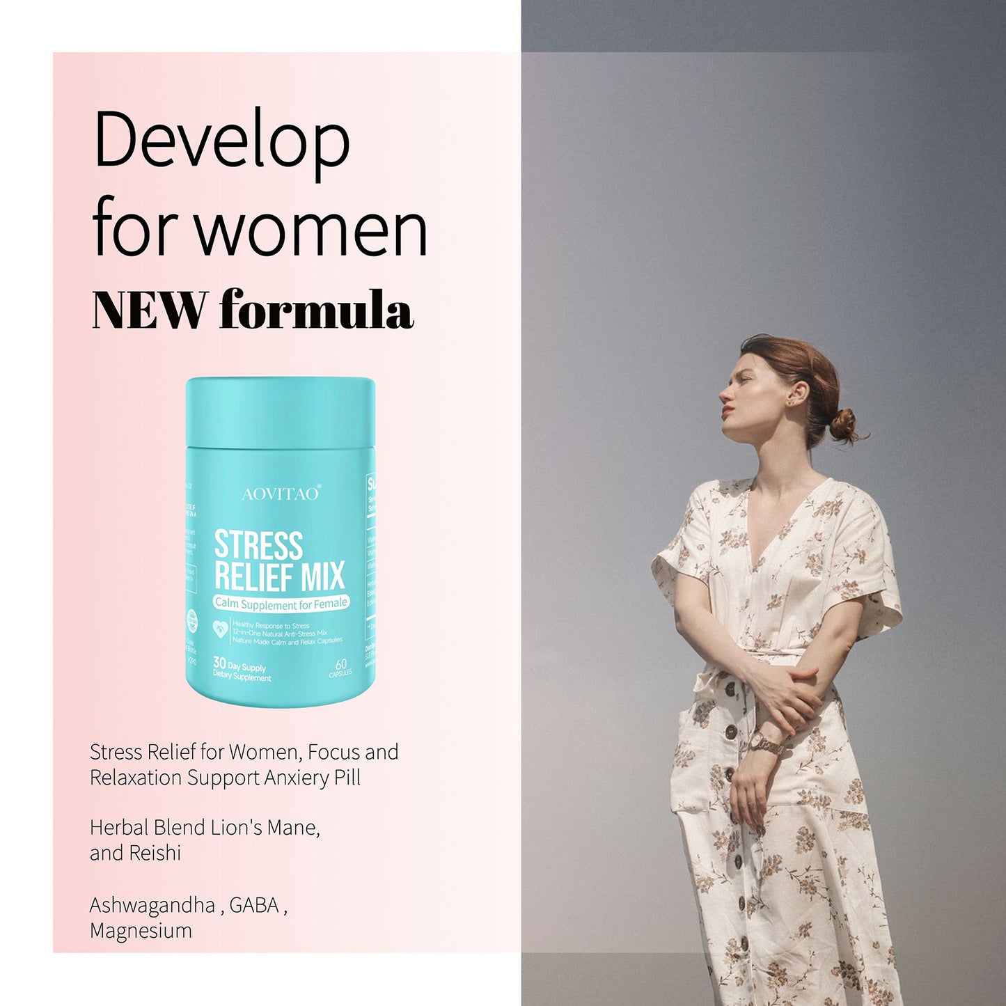 STRESS RELIEF MIX For Women Supplement With L-Theanine Magnesium, Stress Relief, Focus And Relaxation Support Anxiery Pill